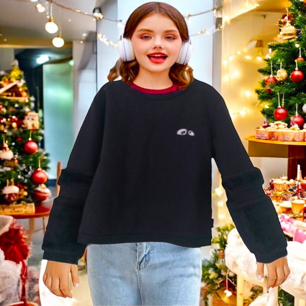 LOUD APPAREL-London Cool Kids Black Sweatshirt Organic Cotton Fur Trim NEW Sz 12